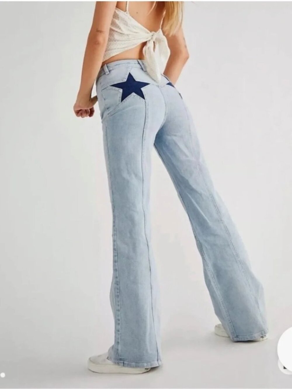 Free People Firecracker Blue Star Flare Jeans 27